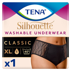 Tena Silhouette Washable Absorbent Underwear Classic Black Size Xl