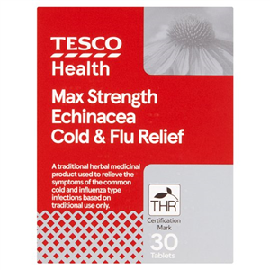 Tesco Max Echinacea Cold & Flu Relief Tablets 30