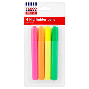 Tesco Highlighters 4 Pack