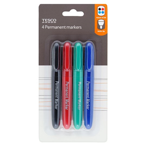 Tesco Permanent Markers Asstd 4 Pack