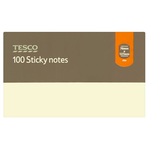 Tesco Sticky Notes 76Mmx127mm Yellow 100 Shts