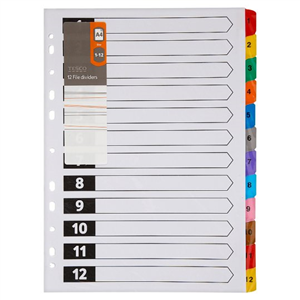 Tesco A4 File Dividers 1-12