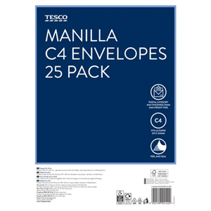 Tesco Manilla Envelopes C4 25Pk