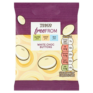 Tesco Free From White Chocolate Buttons 25G