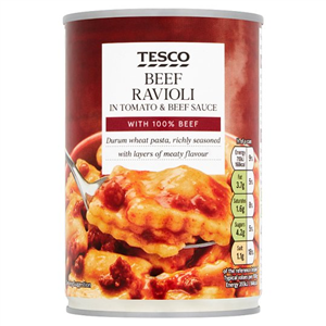 Tesco Beef Ravioli In Tomato & Minced Beef Sauce 400G